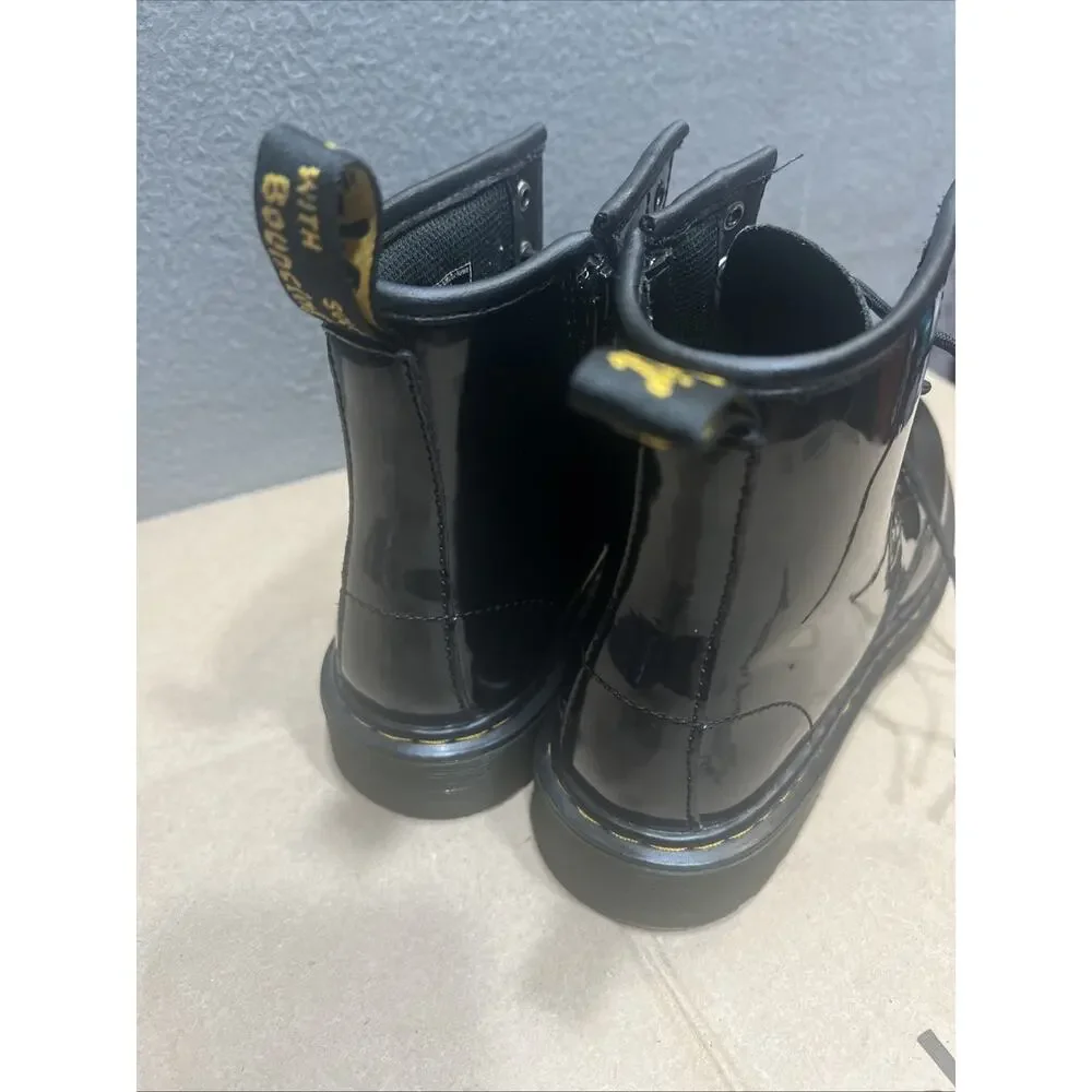 Dr. Martens 1460 J Black Patent Leather Lace Up/Zip Ankle Boots Size 4